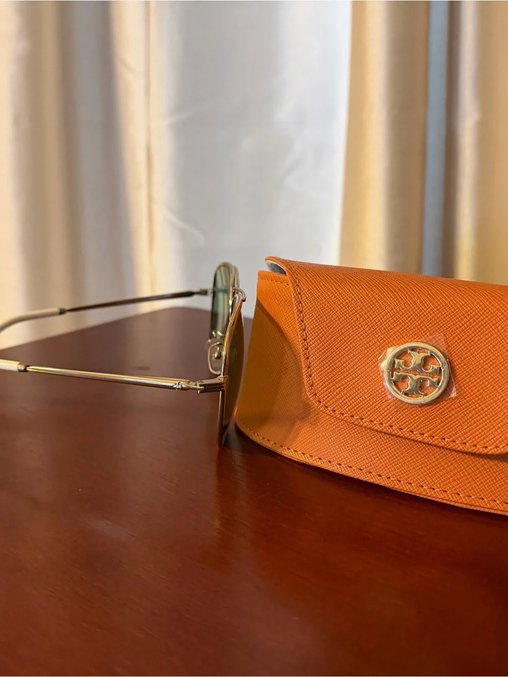 Tory Burch Green Lenses and Gold  Frame Sunglasses with Orange Logo Case